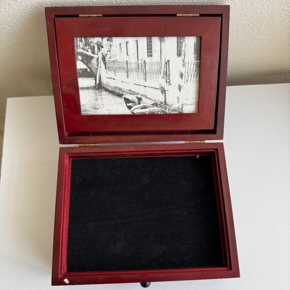 Vintage 1998 Rosewood Flip Top Photo Storage Box w/ 4x6 Frame - Picture 8 of 14